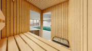 Produkt: Prosklená smrková sauna 150x150cm (1)